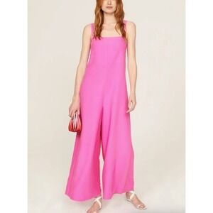 Adam Lippes Collective Jumpsuit Women Size 6 Pink Twill Wide Leg‎ Bow Back